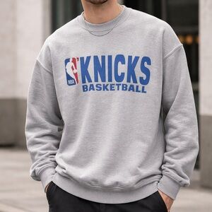 Gildan Gray Crewneck Sweatshirt with Blue Knicks Basketball Logo